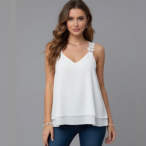 White Guipure Lace Panel Cami Top - Picture 4 of 8